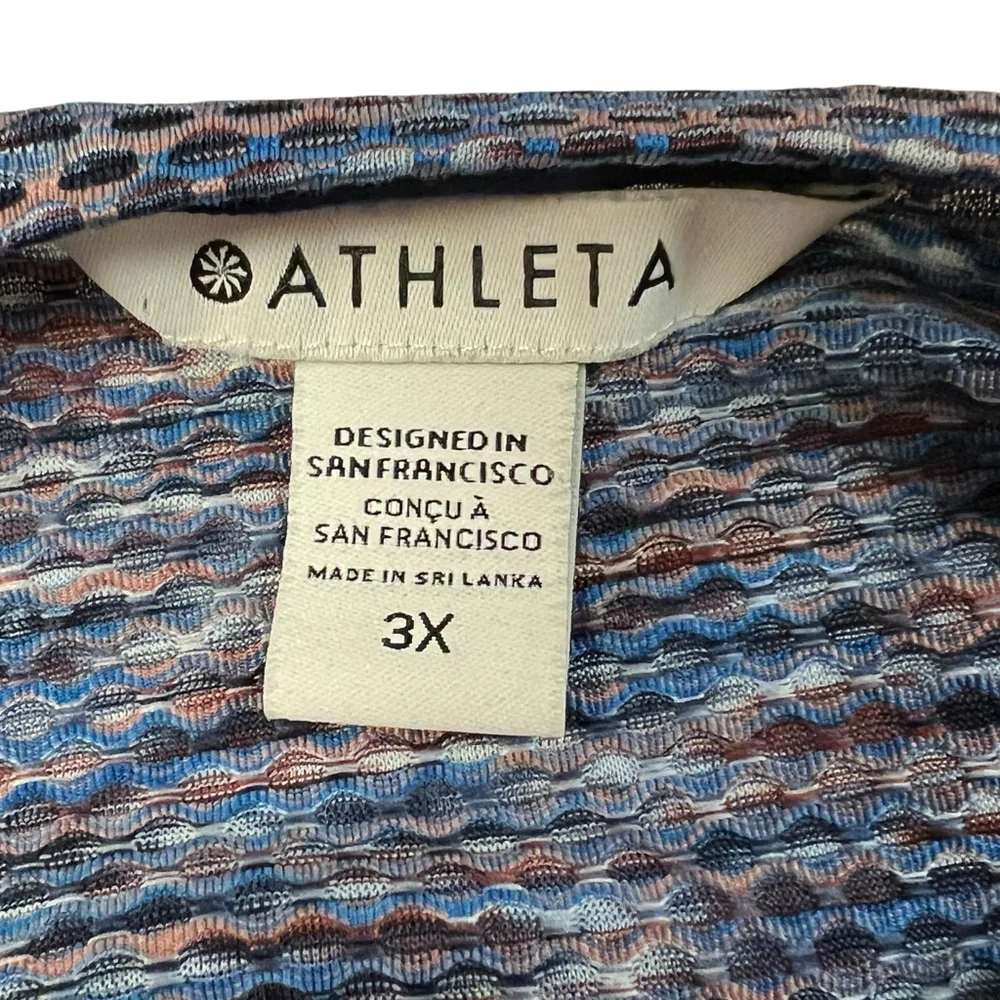 Athleta Women’s 3X Short Sleeve Raglan Active Top Blue Multicolor Textured - Picture 2 of 7